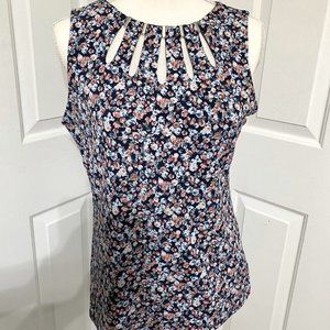 S WHBM Navy and Floral Sleeveless Top